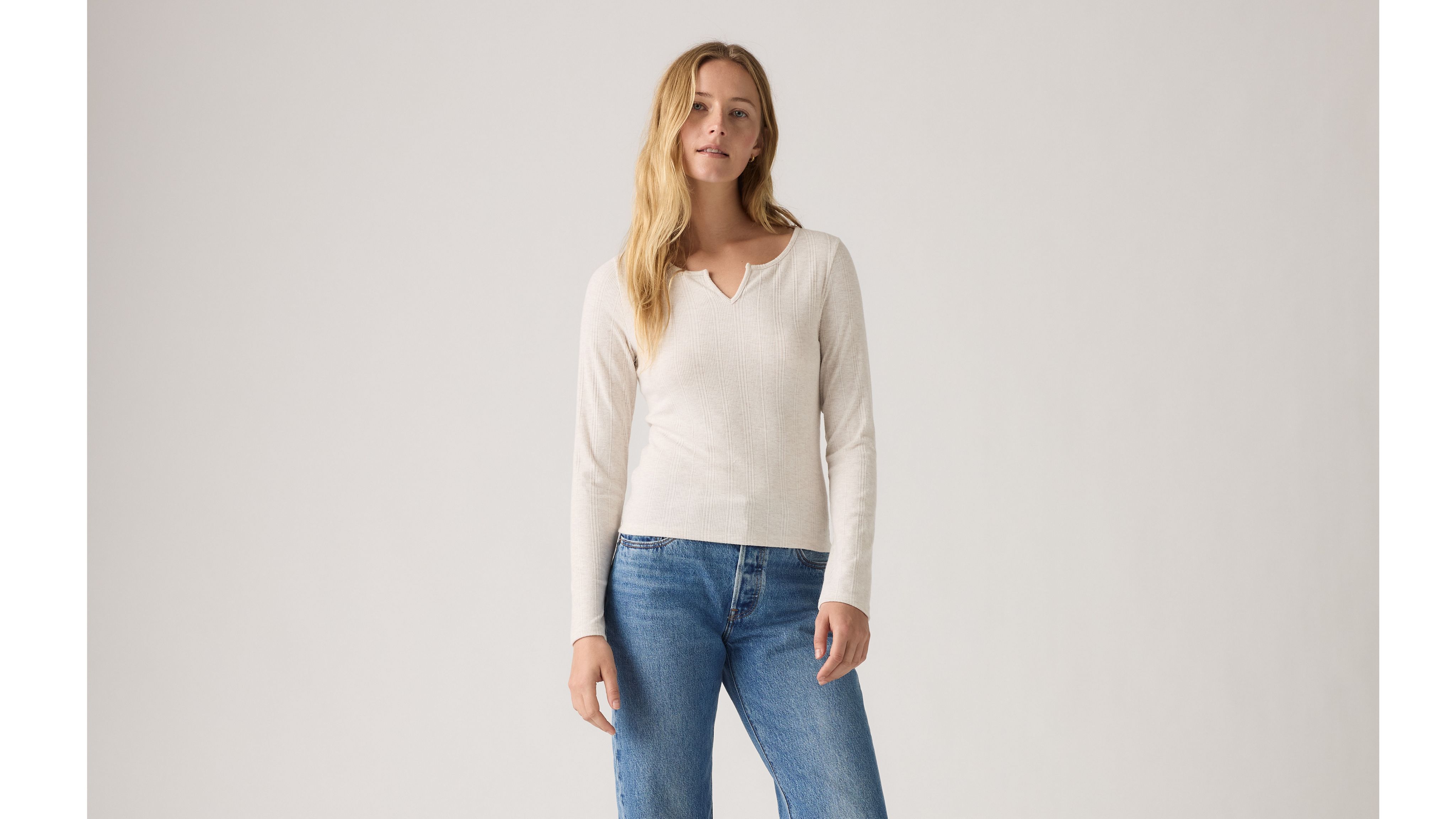 Женская супермягкая футболка с длинным рукавом Dry Goods Levi's, Oatmeal Heather - White — фото 2