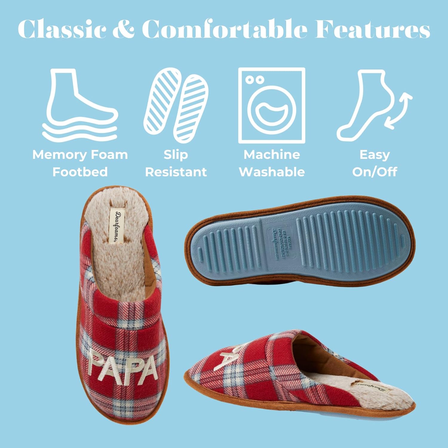 Мужские тапочки Dearfoams Matching Family Holiday Papa Bear с вышивкой, отделка шерпой, модель Moc Toe, синий — фото 4