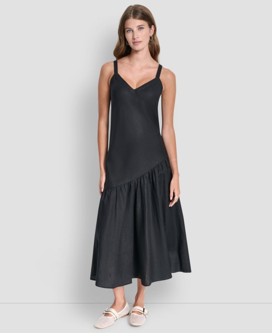 

Женское платье без рукавов с присборенным верхом и V-образным вырезом DKNY, Black