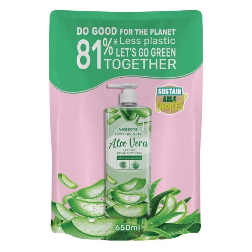 

Watsons Крем-гель для душа Love My Skin с ароматом алоэ вера, 650 мл (сменный блок), Green