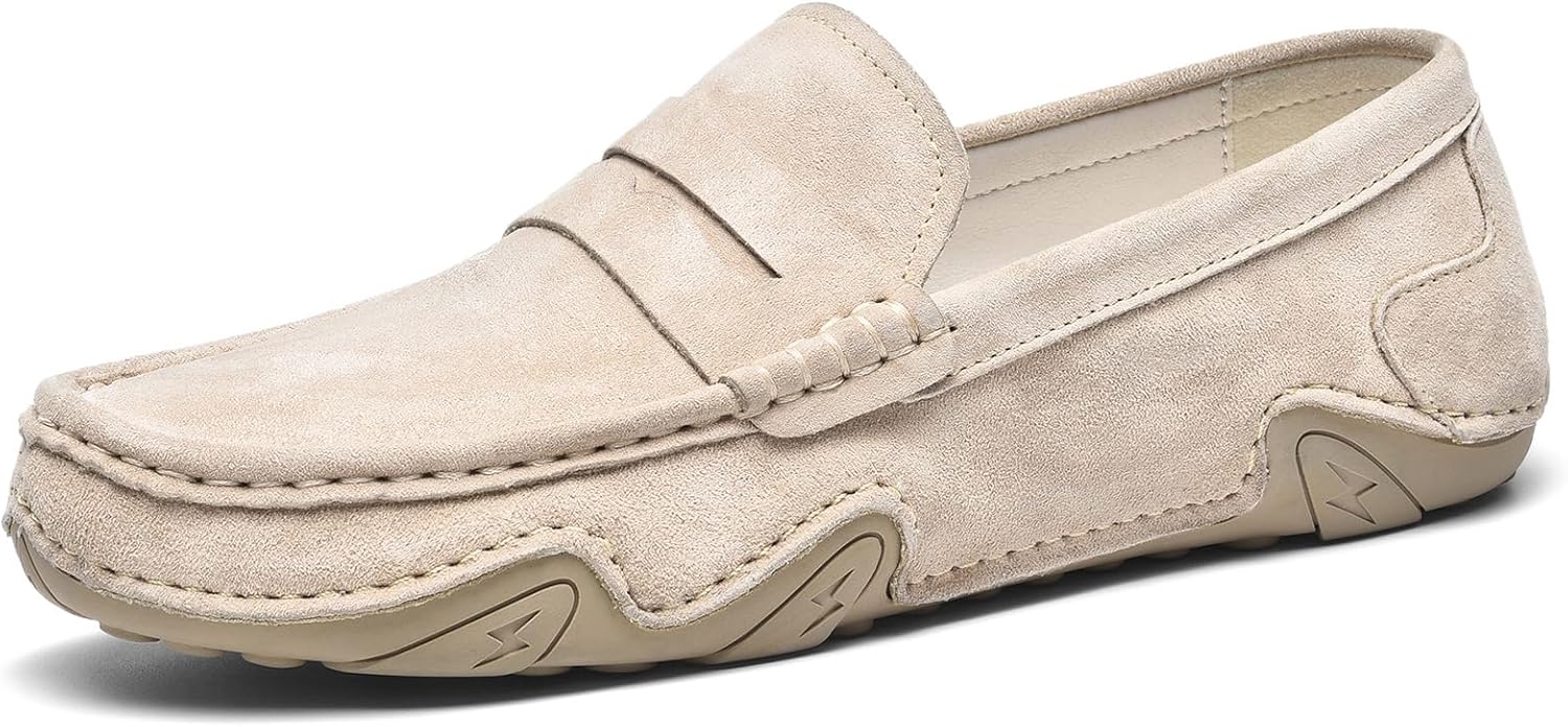 

Мужские лоферы из натуральной замши без шнурков - дышащие повседневные мокасины, удобные для ходьбы и прогулок на улице Generic, хаки