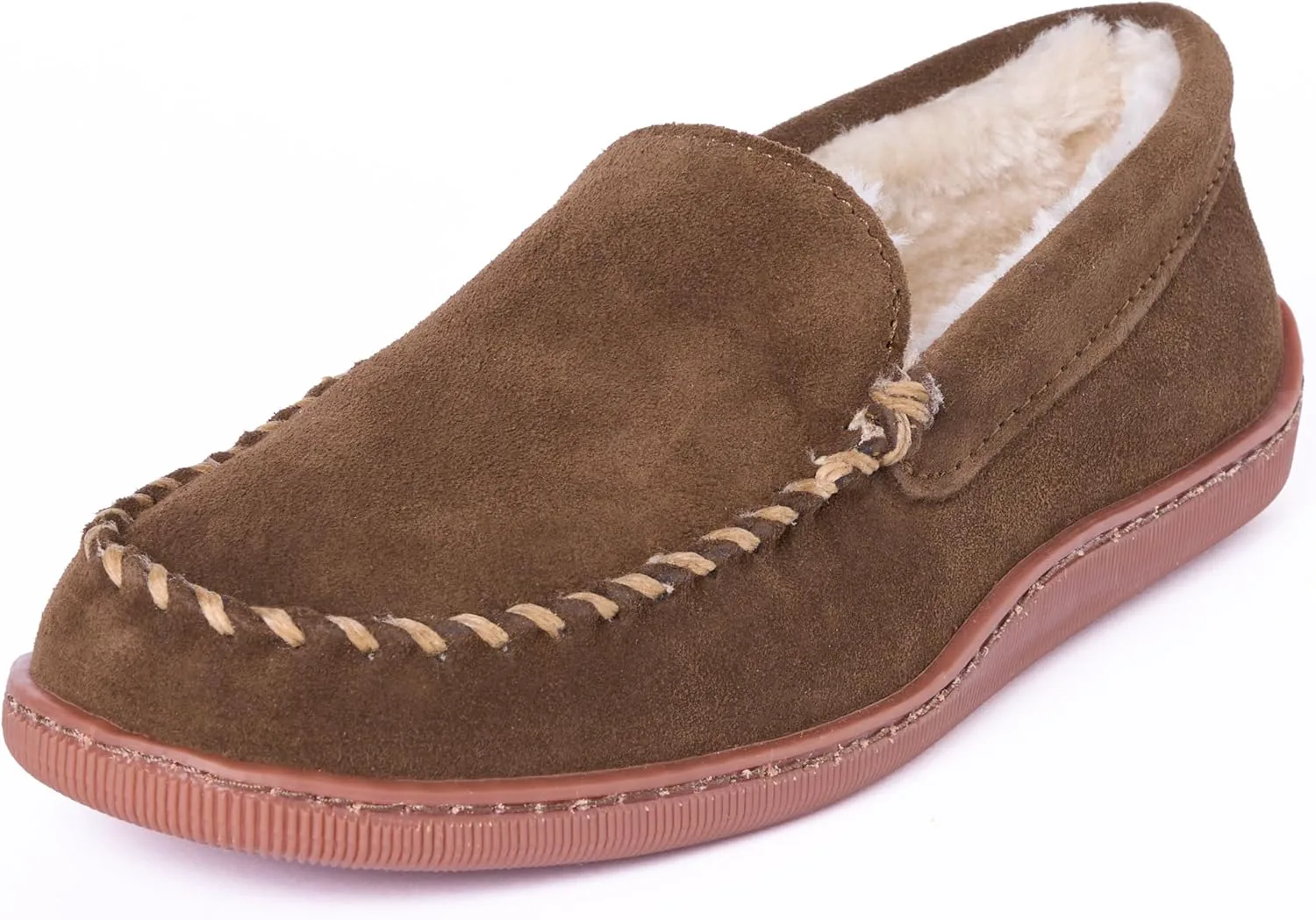 Мужские тапочки Minnetonka с плюшевой подкладкой и жесткой подошвой, коричневый — фото 2