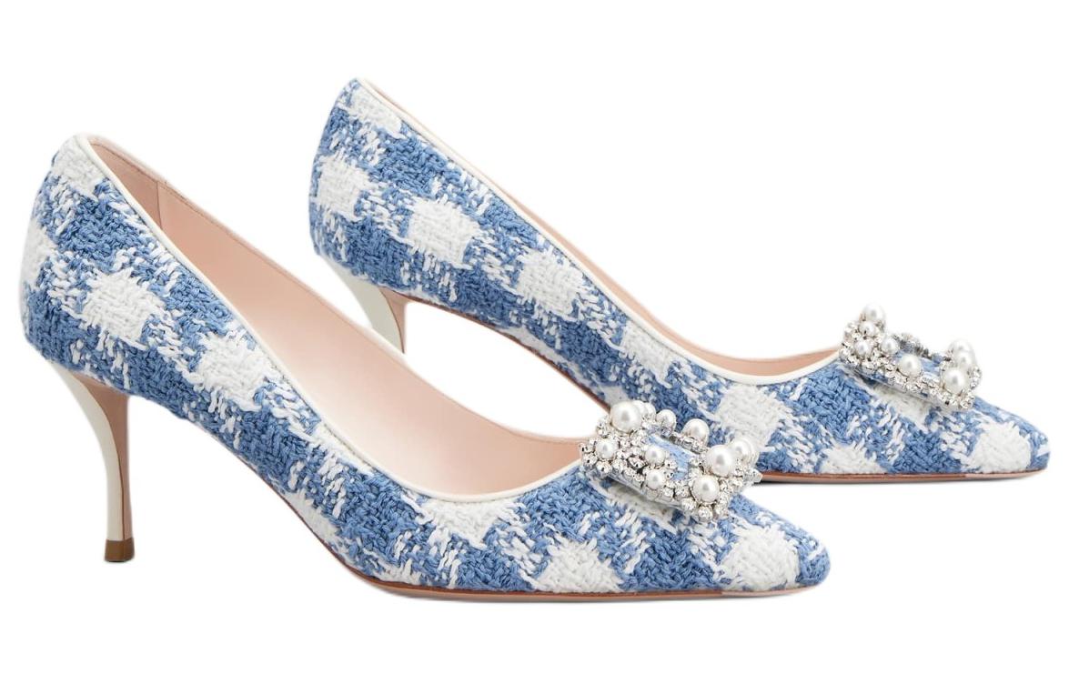 Туфли-лодочки на тонком каблуке 6,5 см женские сине-белые Roger Vivier — фото 3