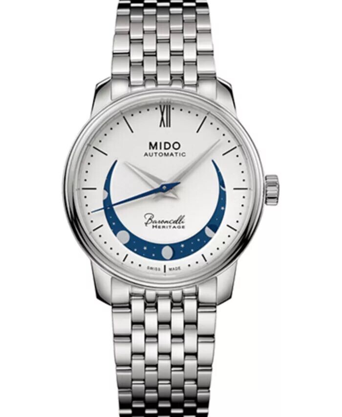 

Женские швейцарские автоматические часы Baroncelli Smiling Moon с браслетом из нержавеющей стали, 33 мм Mido
