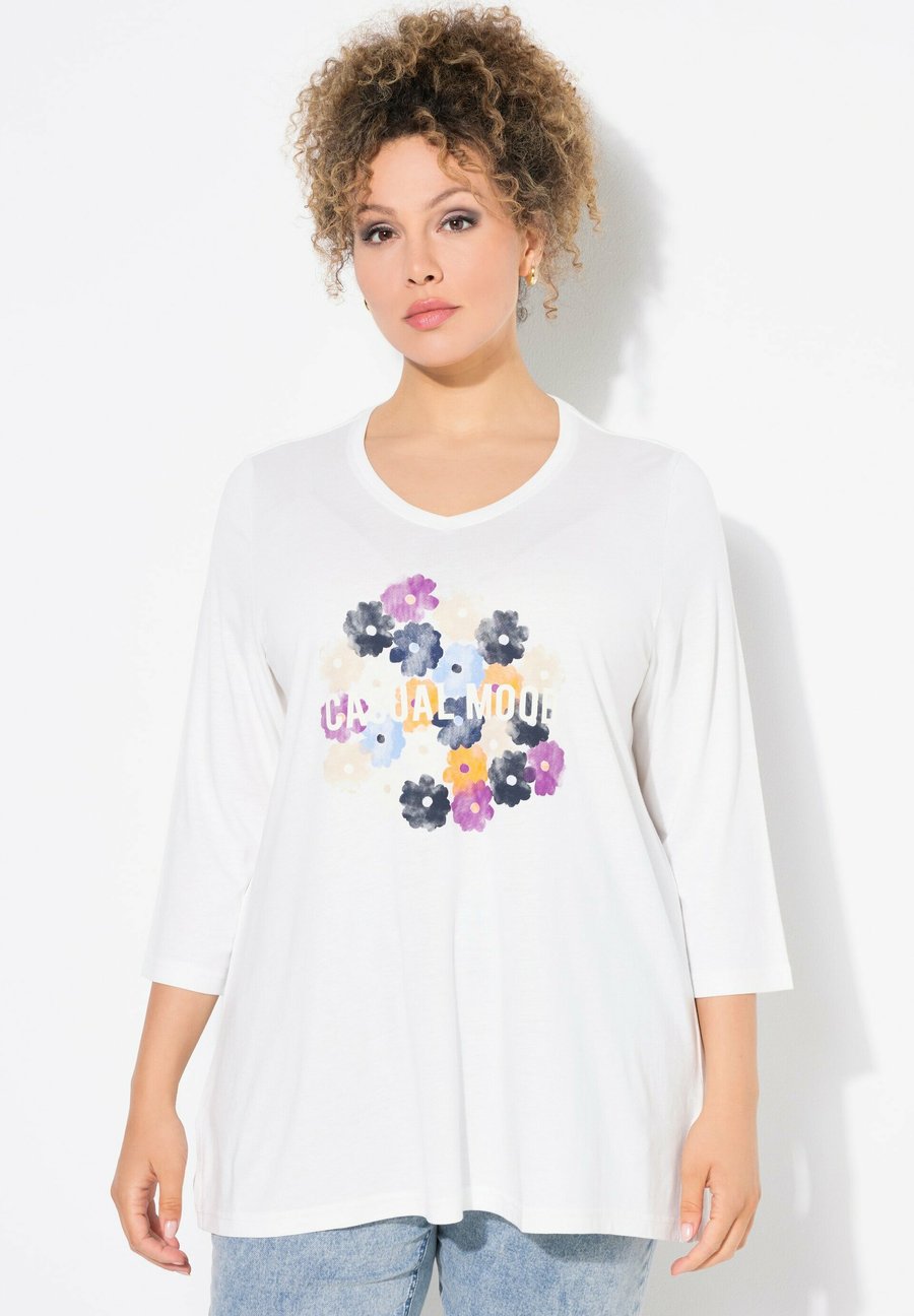 

Топ Ulla Popken CASUAL MOOD FLORAL V-NECK, Off White/White
