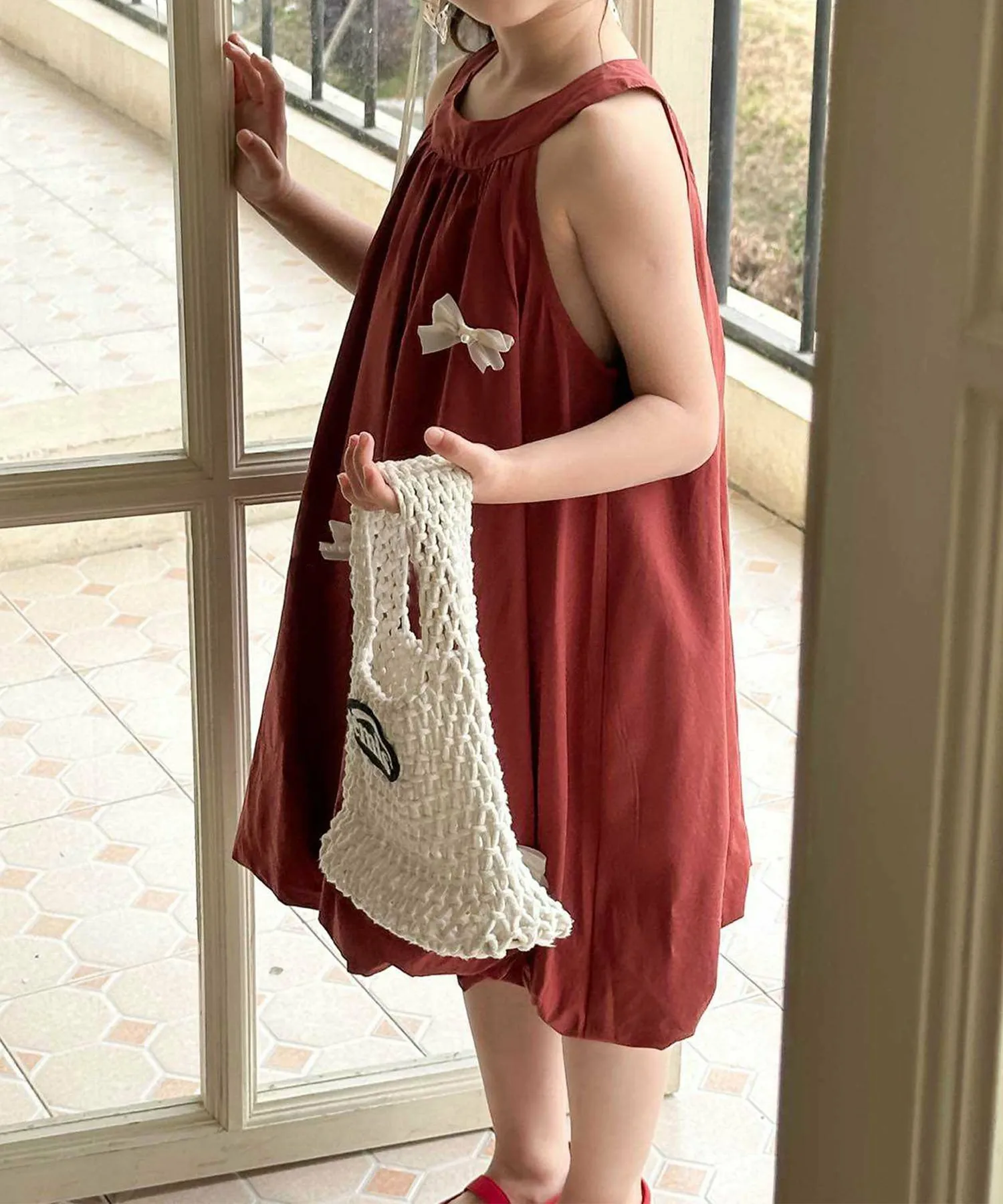 Детское платье-баллон без рукавов с лентой [aimoha-KIDS-] Aimoha Kids, Red — фото 4