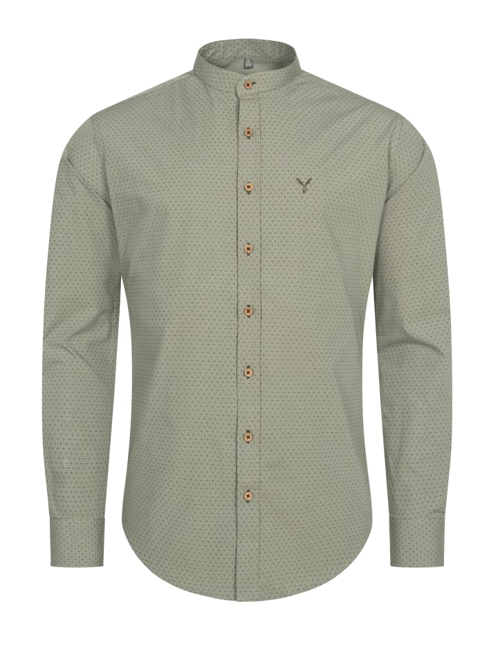 

Рубашка Фила традиционного цвета с воротником-стойкой и длинными рукавами оливково-зеленого цвета Nübler