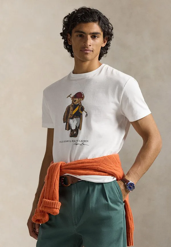 Футболка-Поло приталенного кроя с принтом медведя. Polo Ralph Lauren, White-Society Bear