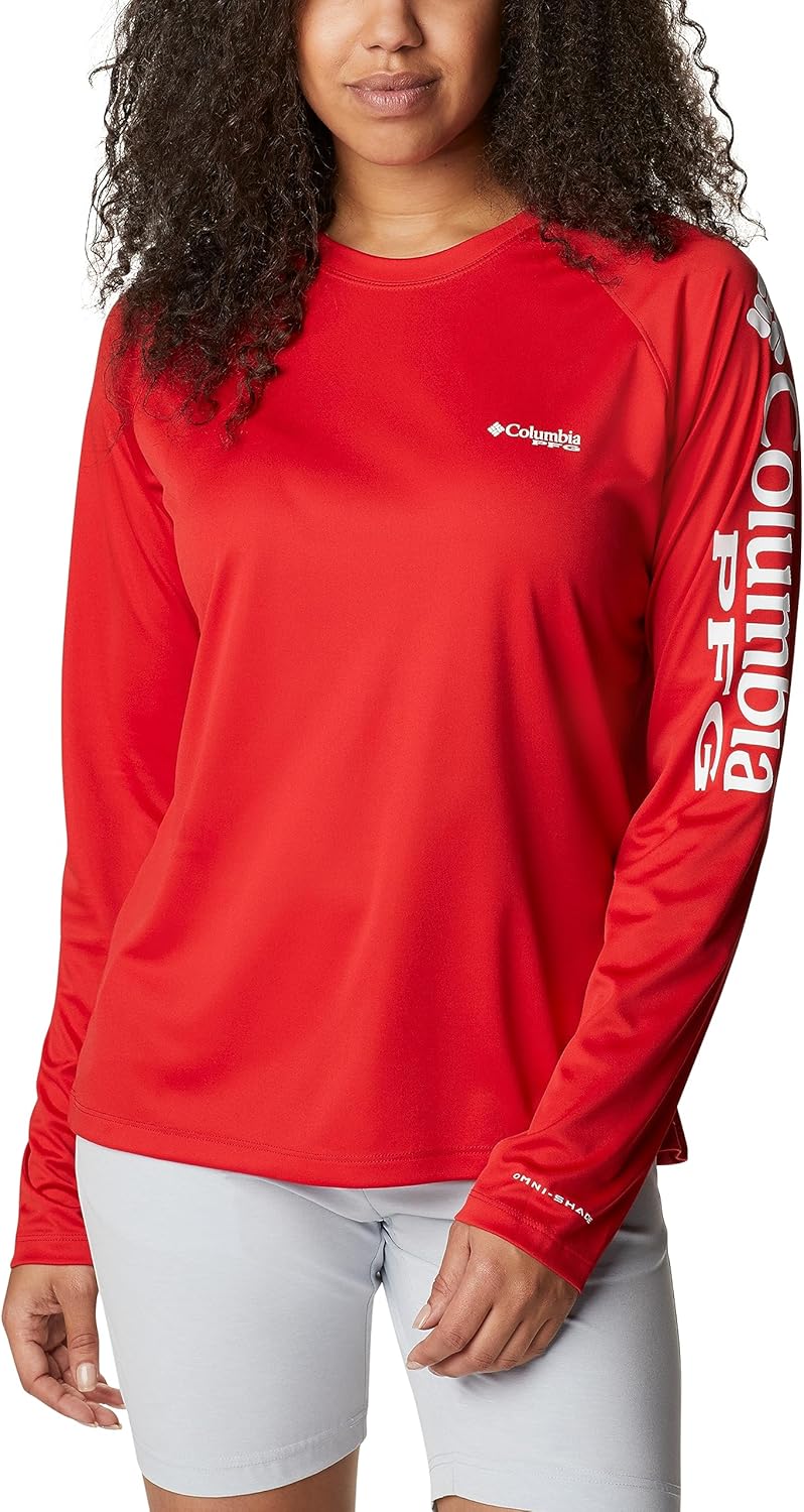 

Футболка Columbia Women's Tidal Tee II Long Sleeve Hoodie, Red Spark/White Logo