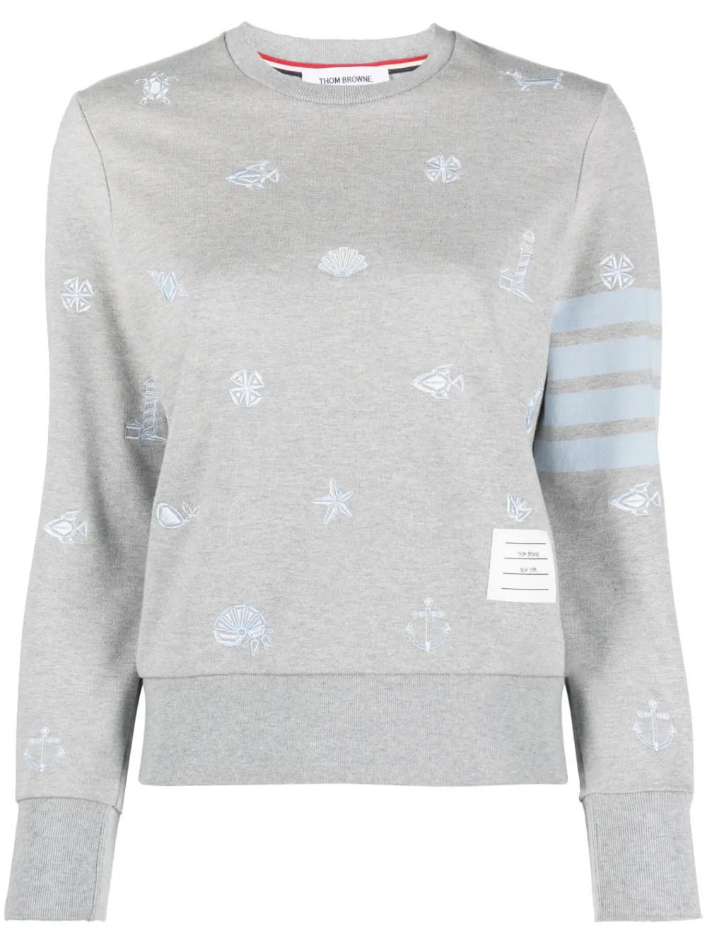 

Толстовка Nautical с вышивкой и круглым вырезом THOM BROWNE, серый