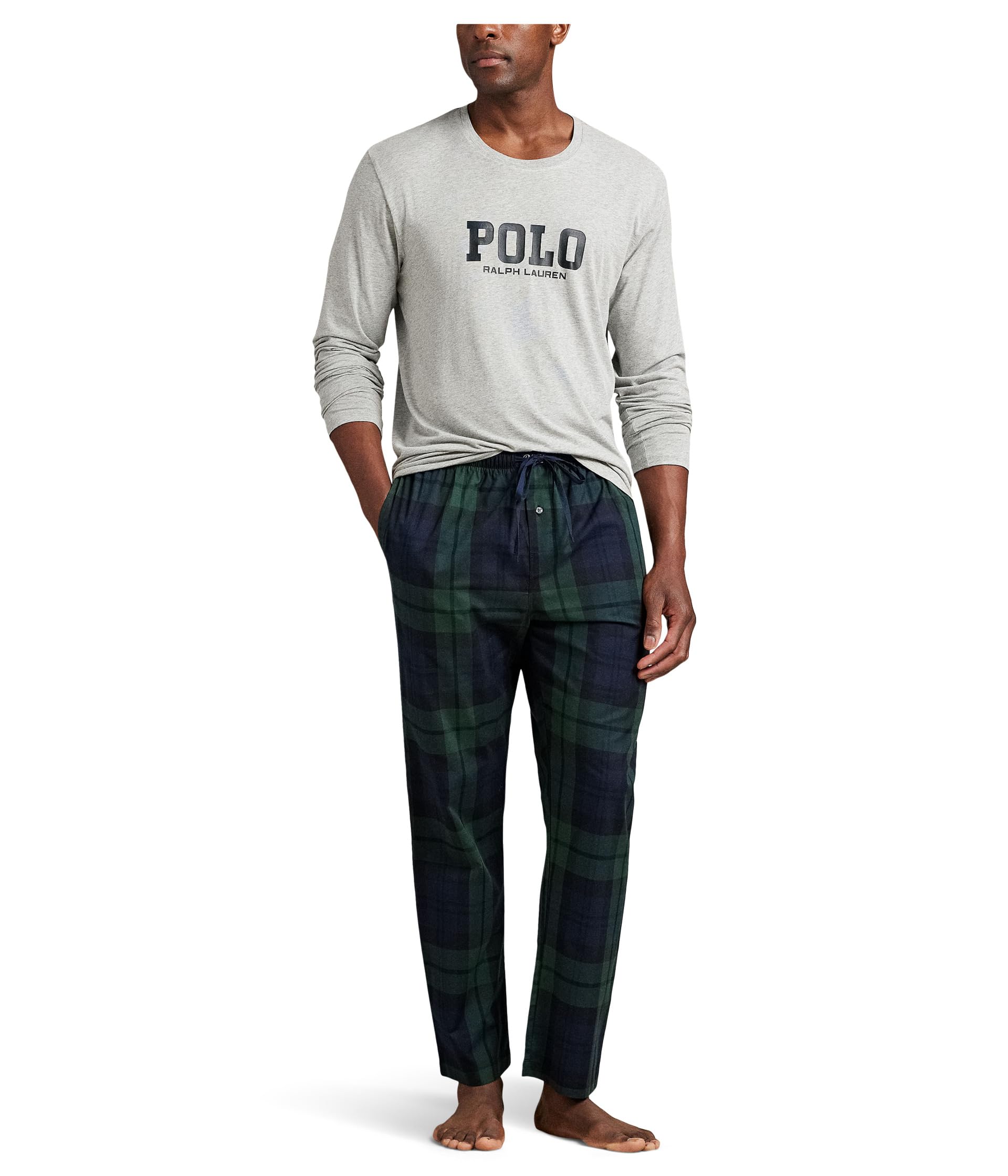 Пижама Polo Ralph Lauren Knit Long Sleeve Crew & Woven Pajama Pant Set, серый — фото 2