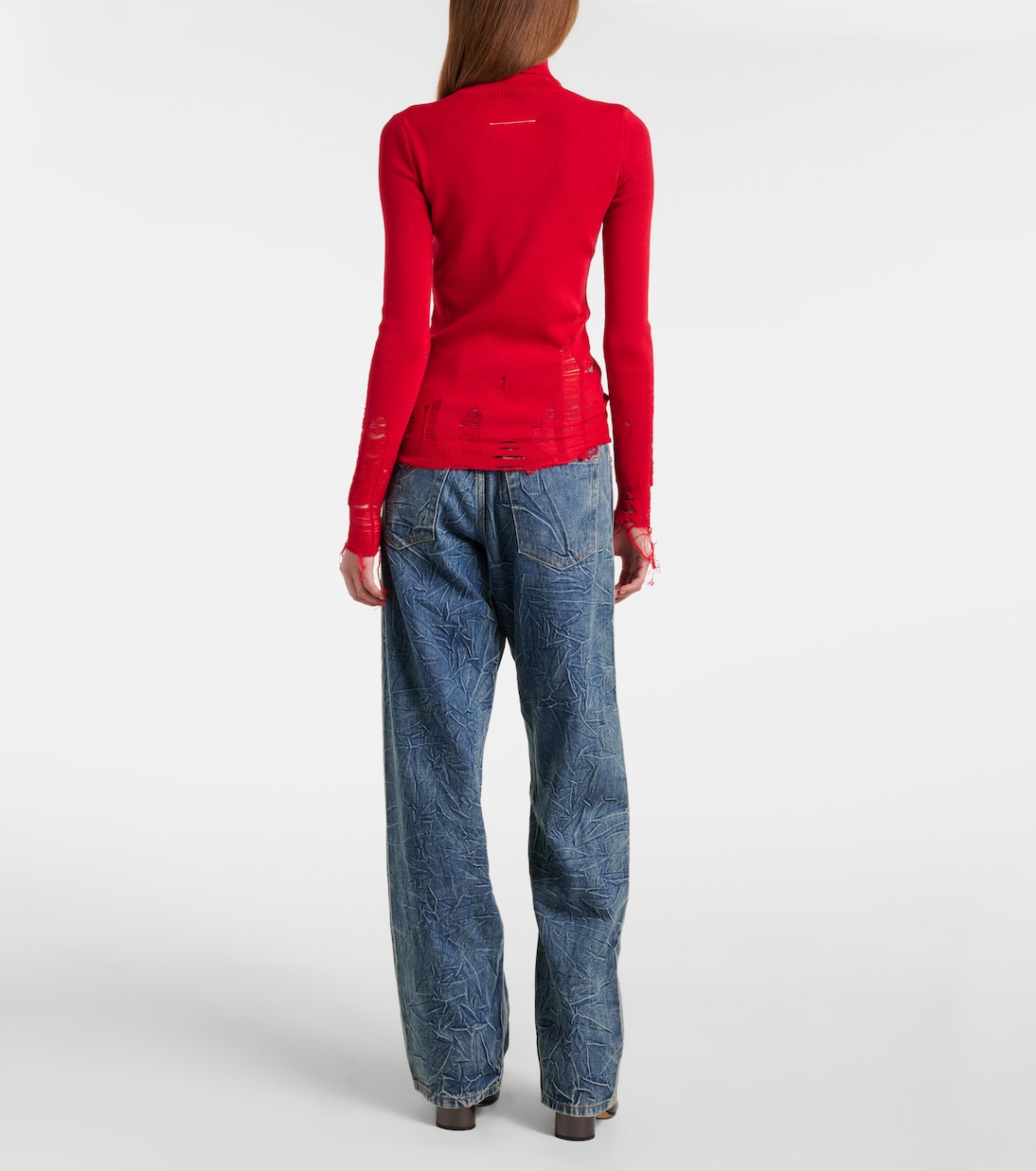 Водолазка из шерстяной смеси с эффектом потертости MM6 Maison Margiela, красный — фото 3