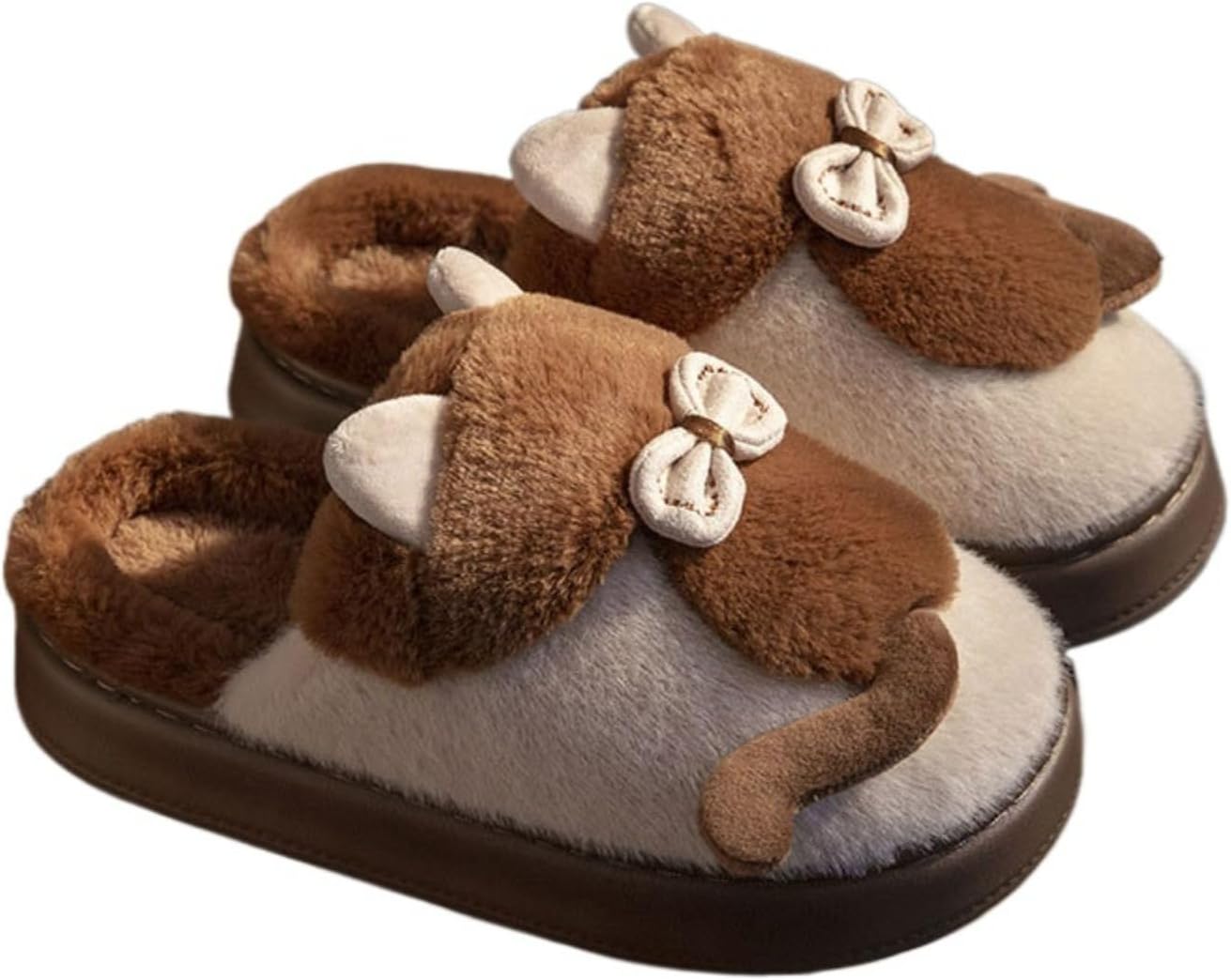 

Милые кошачьи тапочки для женщин и мужчин, любителей кошек, плюшевые, новинка, кавайные, пушистые, мягкие, теплые, с нескользящей подошвой для дома и улицы Elirar, Coffee Cat