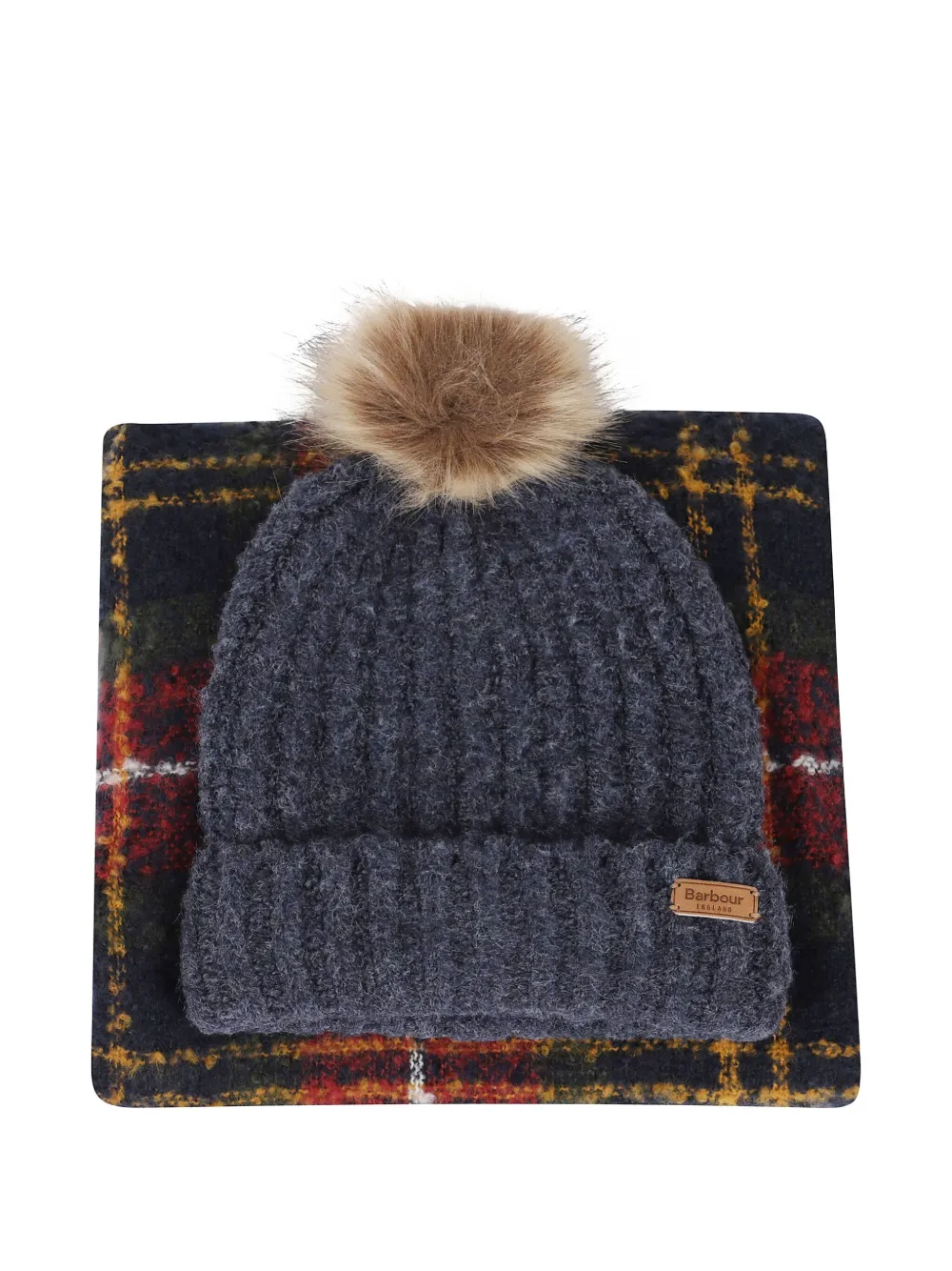 

Комплект из шапки и шарфа с помпонами Barbour, красный