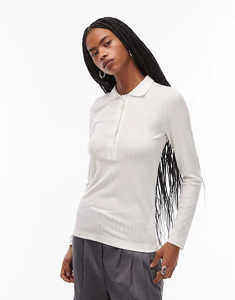 

Поло ARKET из эластичного трикотажного полотна с длинными рукавами белого цвета