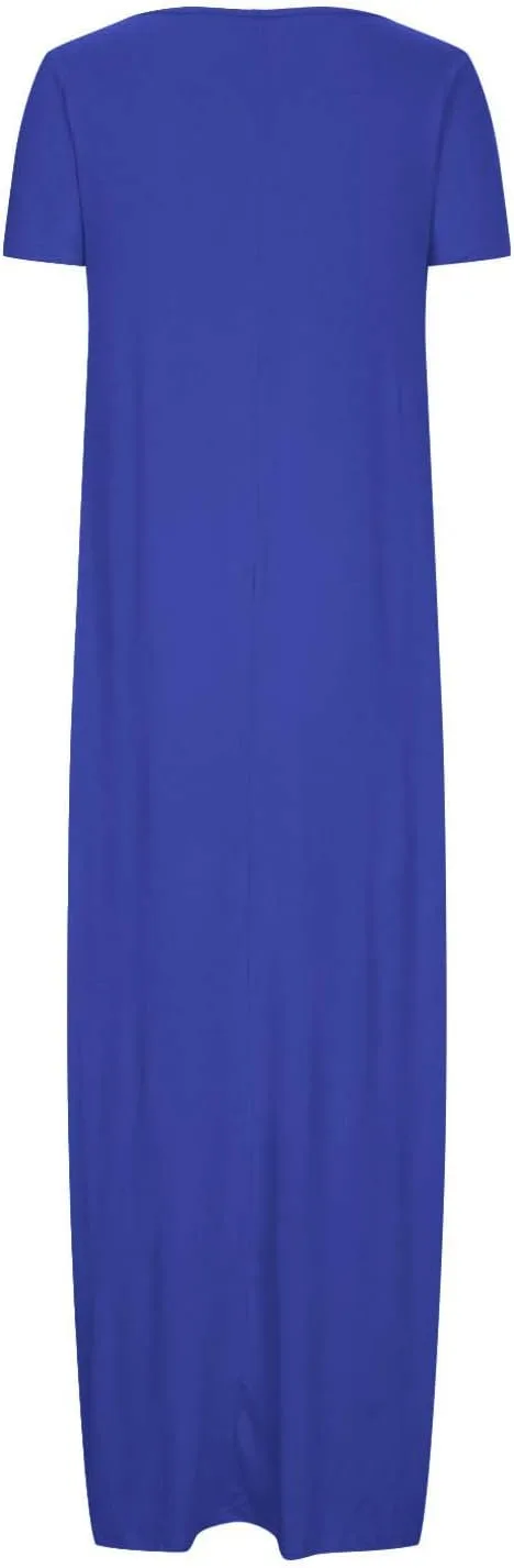 Платье для женщин 2026 Plus Size Casual с круглым вырезом макси модное однотонное свободное для отдыха на пляже Generic, синий — фото 3