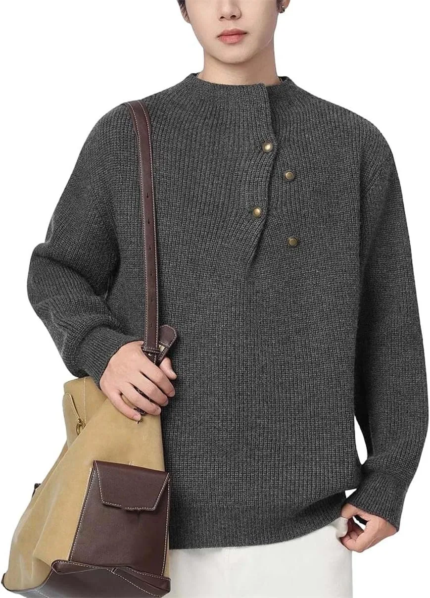 

Мужской свитер с фактурной вязкой и пуговицами Relaxed Fit