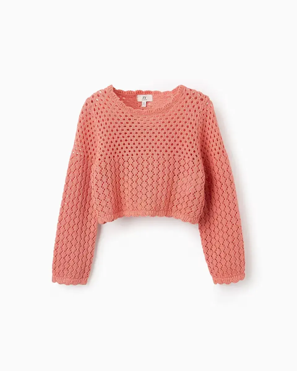 

Ажурный вязаный свитер для девочек с волнистой отделкой Zippy, оранжевый
