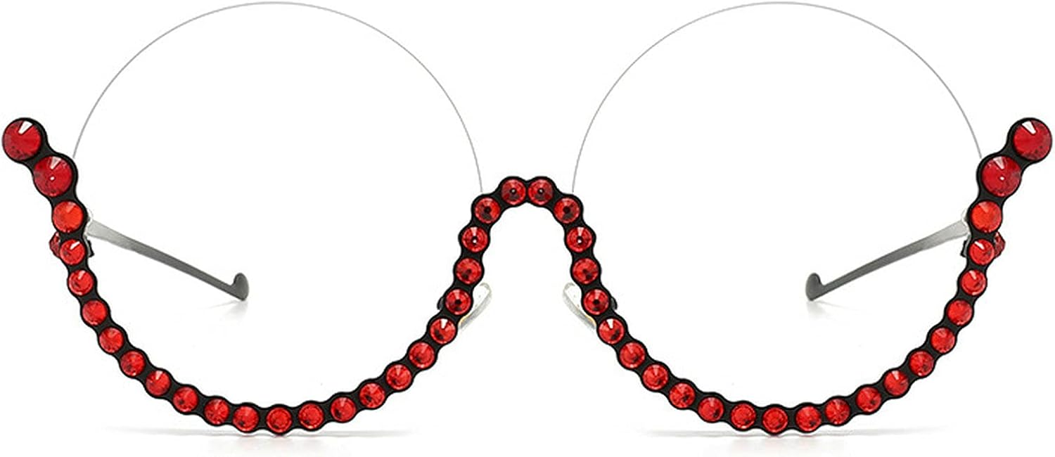 

Винтажные круглые солнцезащитные очки в полуободковой оправе с кристаллами для женщин, роскошные солнцезащитные очки со стразами, бриллиантовые очки для вечеринок mincl, Red&clear