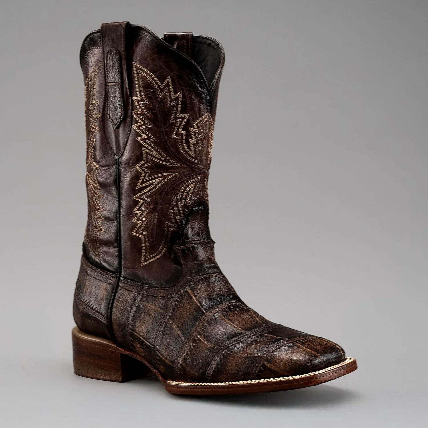 Ковбойские сапоги Joe Boots Alligator из премиальной кожи с квадратным носком, каблук 1,5, вышивка, цвет табак Joe Exclusive — фото 4