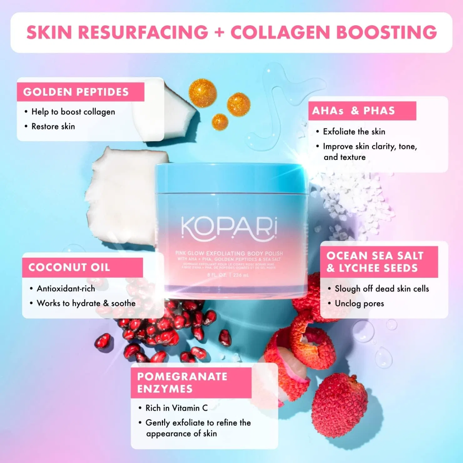 Скраб для тела AHA Kopari Pink Glow Exfoliating Body Polish, 237 мл, розовый — фото 2