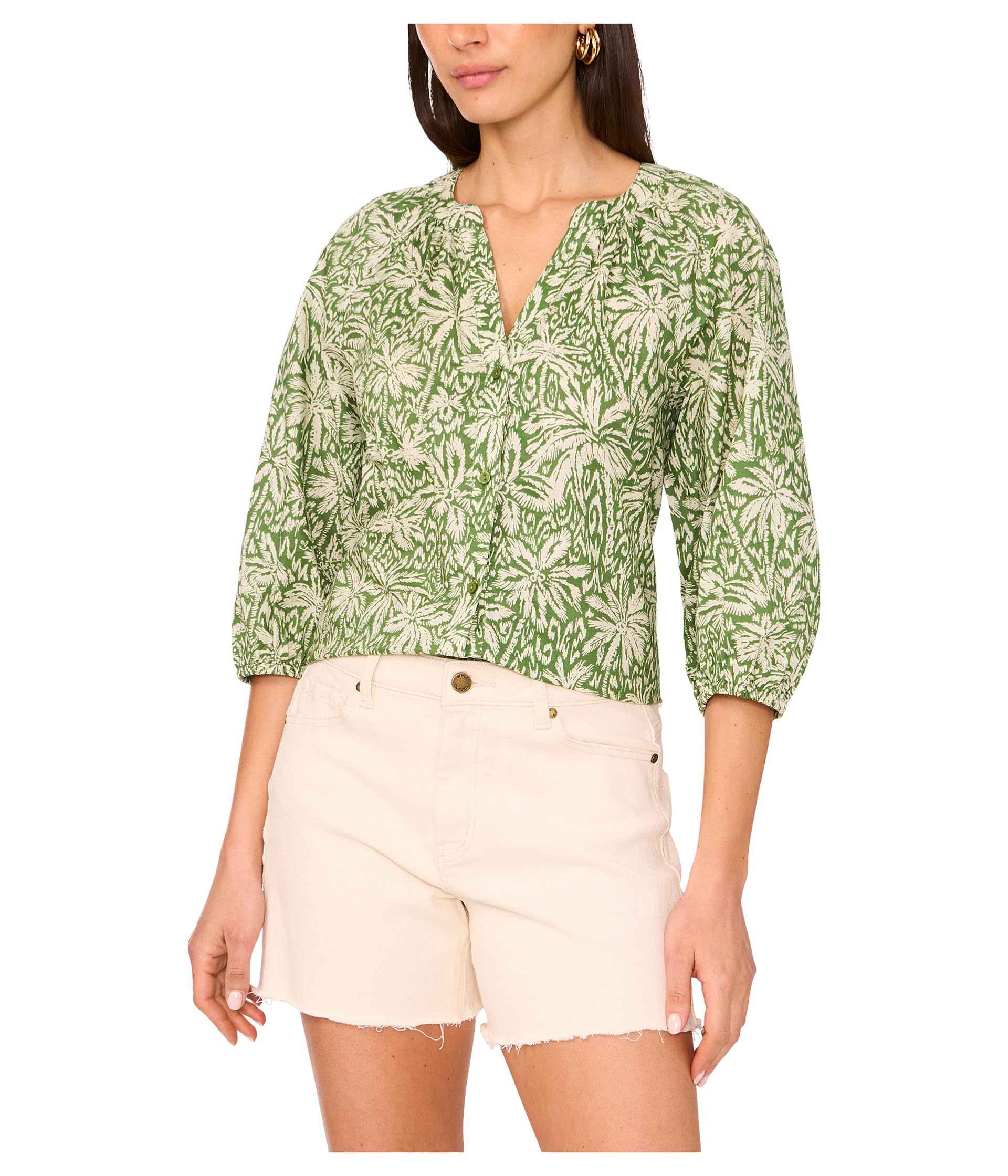 

Блуза Vince Camuto Raglan Sleeve Button Down Blouse, оливковый
