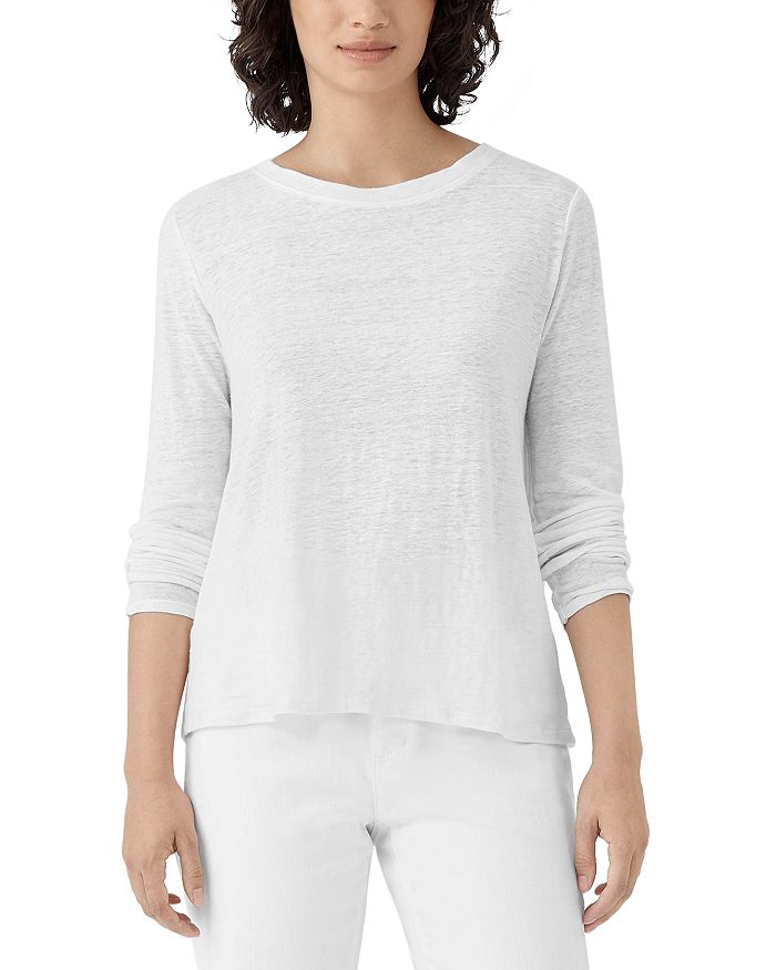 

Футболка из льняного джерси с круглым вырезом Eileen Fisher, белый