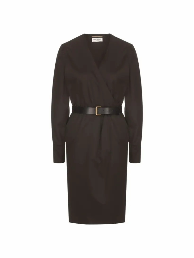 

Хлопковое платье на запах Saint Laurent, черный