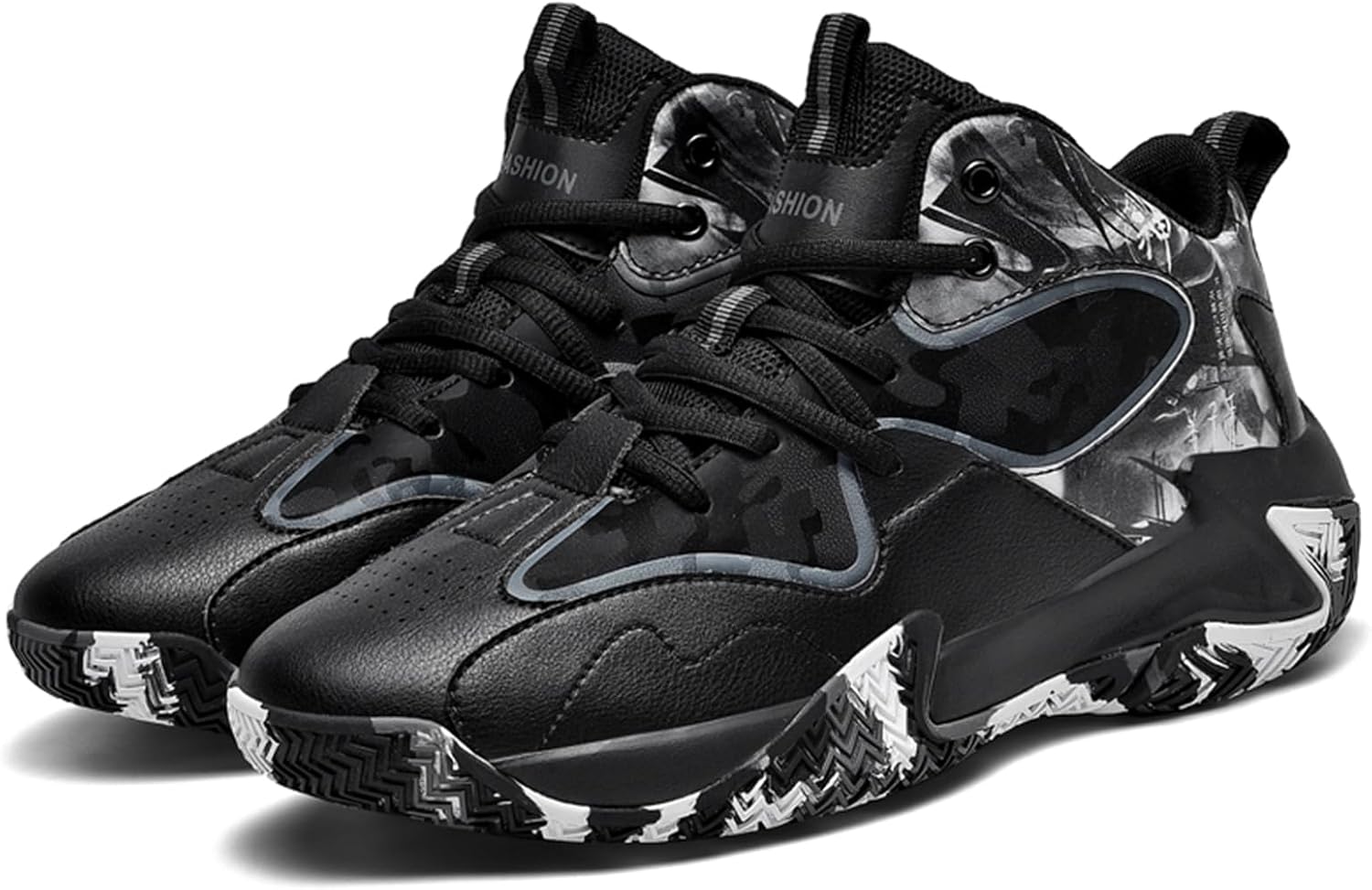 

Мужские осенне-зимние высокие кожаные баскетбольные кроссовки на шнуровке с толстой подошвой, амортизирующие, легкие и стильные спортивные обувь, подходящие для бега, фитнеса и велоспорта Qaoterod, черный