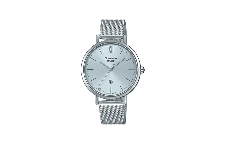 

CASIO Коллекция SHEEN. Кварцевый механизм. Ремешок из нержавеющей стали. Японские/корейские женские часы. Синий циферблат