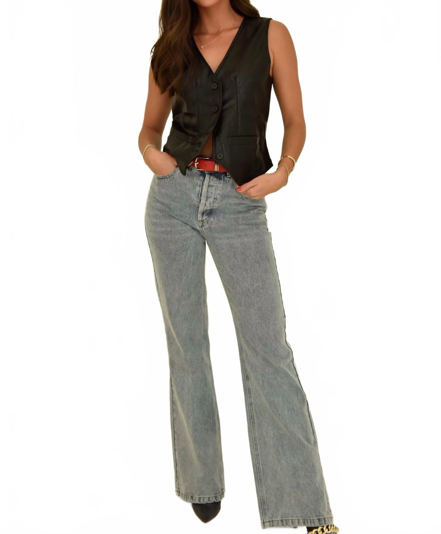 

Кожаный жилет с V-образным вырезом коричневого цвета Beige Botany, коричневый