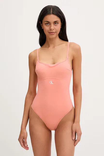 Купальник цельный с логотипом Calvin Klein, оранжевый