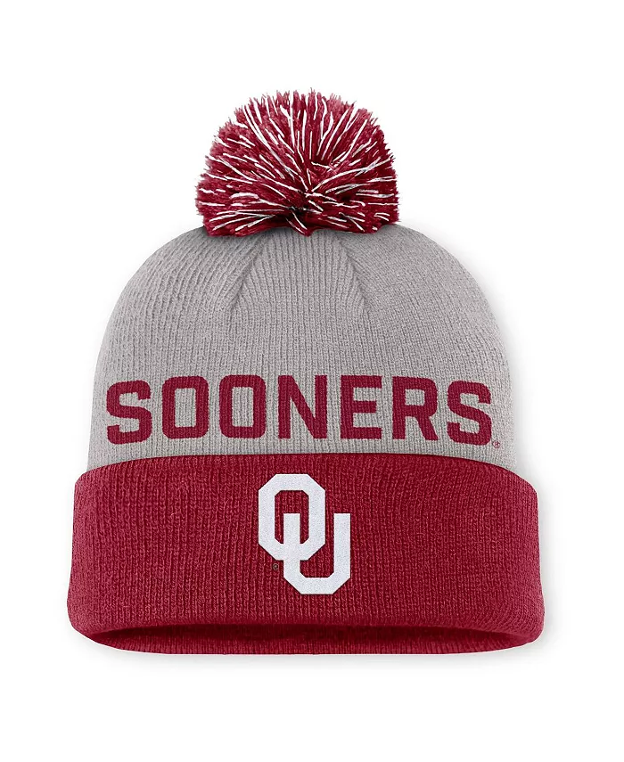 

Мужская серая/малиновая шапка Oklahoma Sooners Primetime Peak с манжетой и помпоном Jordan