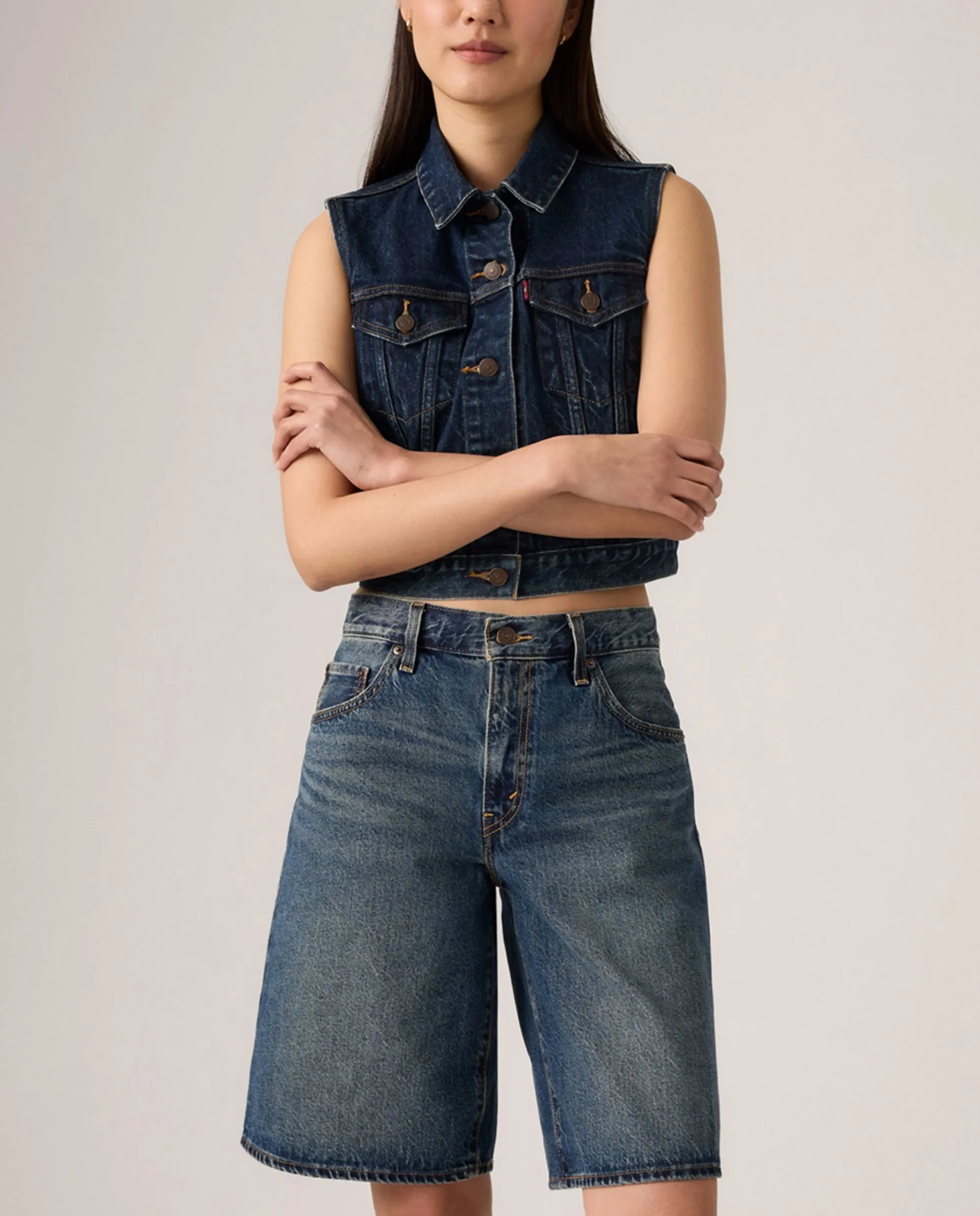 Короткие джинсы-бермуды для женщин Baggy Dad Jort Levi'S, темно-синий — фото 3