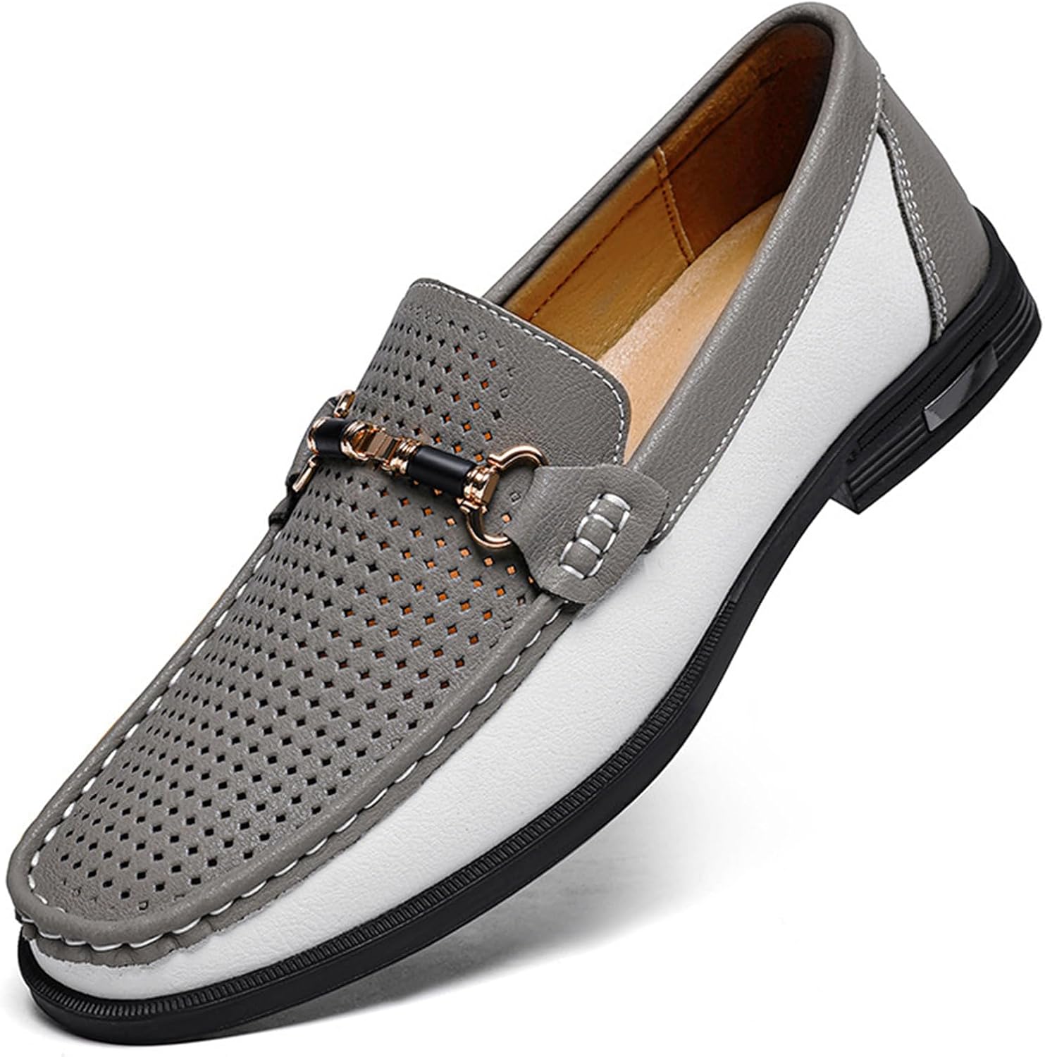 

Мужские модные туфли-лоферы с металлической пряжкой, формальные и деловые, повседневные мокасины, кожаная обувь Abborora, серый