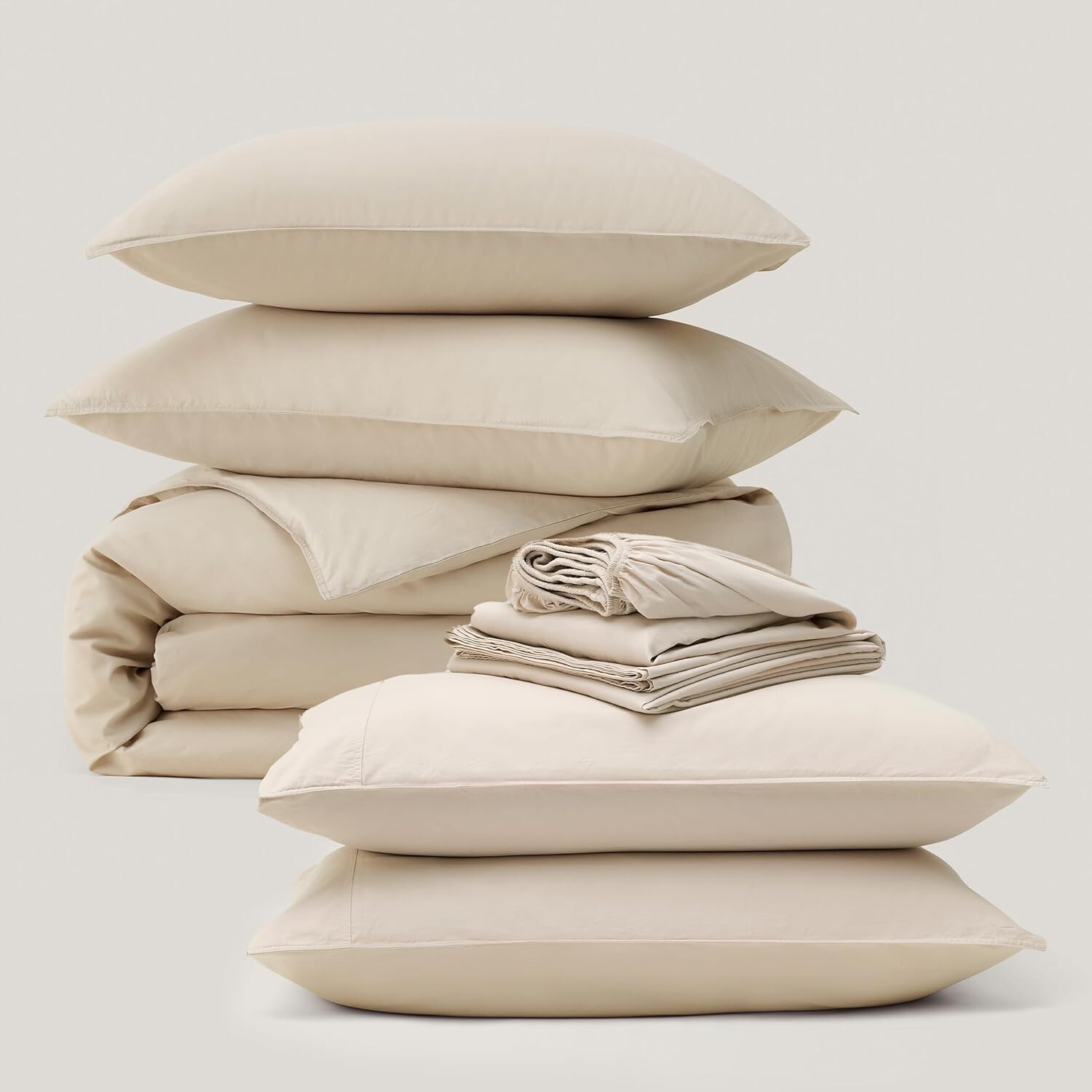 

Комплект пододеяльников Double Stitch by Bedsure Cotton Tencel Lyocell и комплект простыней из органического хлопка, 1 комплект пододеяльников из хлопка Tencel Lyocell, 1 комплект хлопковых простыней, Queen, Песчаник, Овес