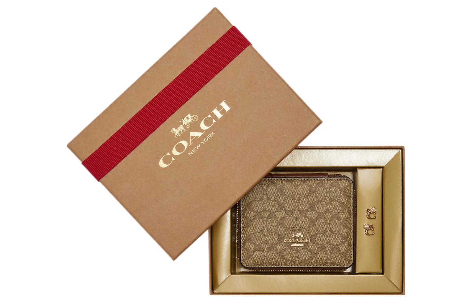 

COACH Ювелирный набор в подарочной коробке из гладкой кожи с покрытием Bo, миниатюрный, женский, коричневый, Brown