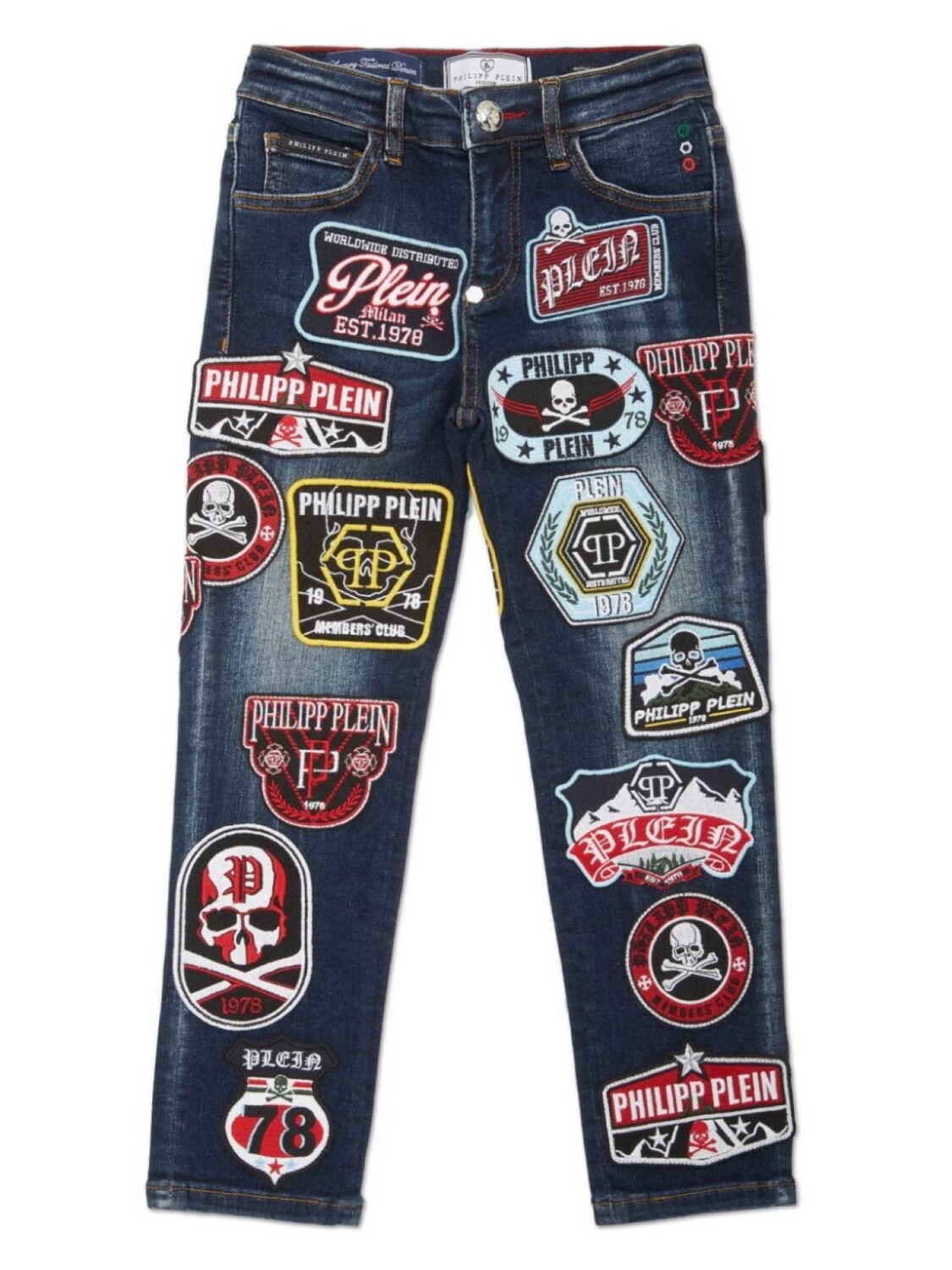 

Джинсы с заплатками из винтажного эффекта Philipp Plein Junior, синий