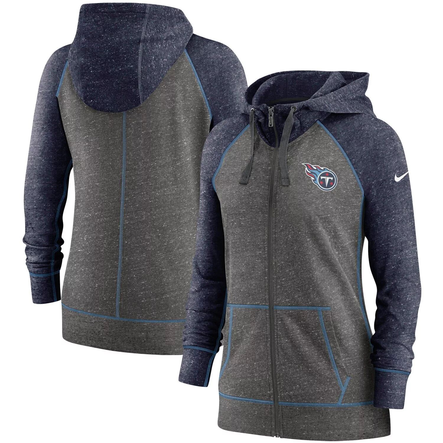 Женская худи с молнией во всю длину реглан, темно-серый/темно-синий Nike Tennessee Titans Gym Vintage реглан Nike — фото 4