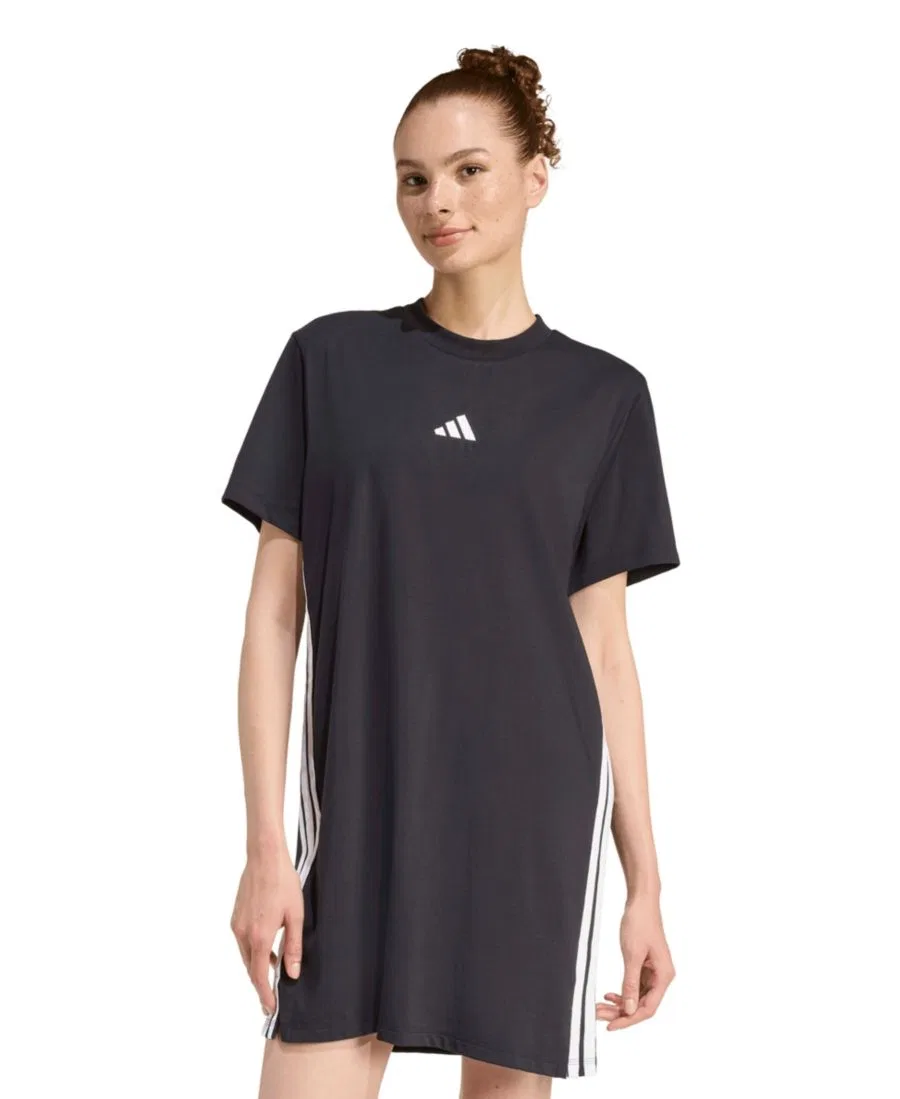 Женская футболка-платье с круглым вырезом и тремя полосками Adidas, черный