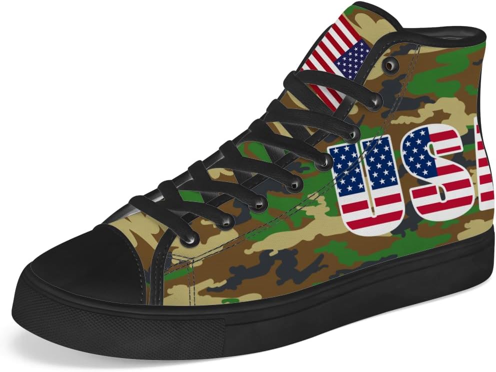 

Камуфляжные кроссовки с американским флагом, высокие кеды из парусины на шнуровке, повседневная обувь, подарок для мужчин и женщин Chebing, зеленый