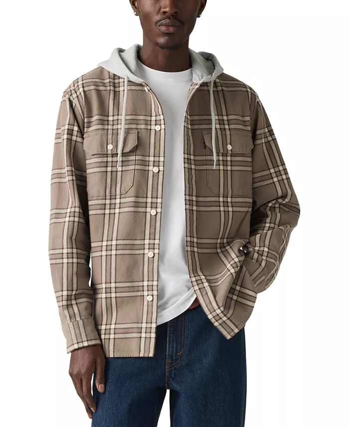 

Мужская свободная рубашка с капюшоном и длинными рукавами, застегивающаяся на пуговицы спереди Levi'S, коричневый