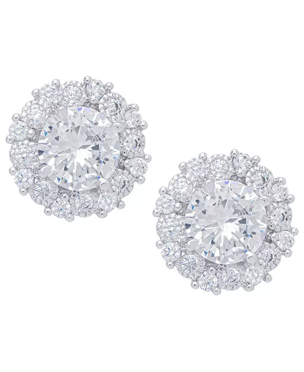 

Круглые серебряные серьги-гвоздики с кубическим цирконием Macy'S, silver