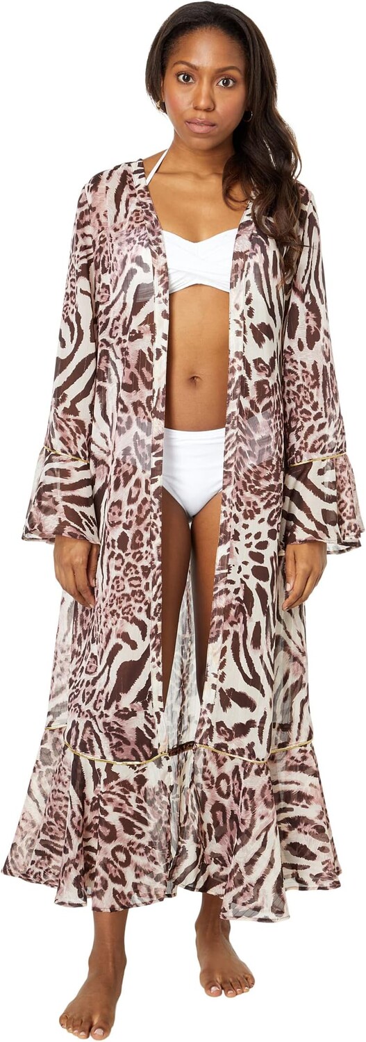 

Купальник America & Beyond Rose Tan Animal Print Ruffle Kimono, цвет Rose Tan