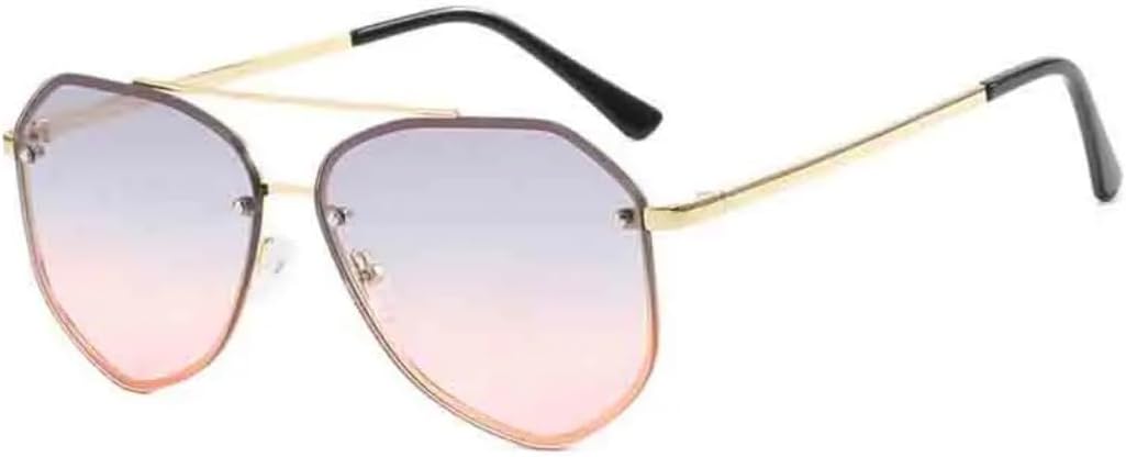 

Модные солнцезащитные очки для женщин и мужчин в стиле ретро с двойной перемычкой, металлической оправой, дорожные очки с защитой от УФ-излучения UV400 VVTWSSW, Gold Gray Pink