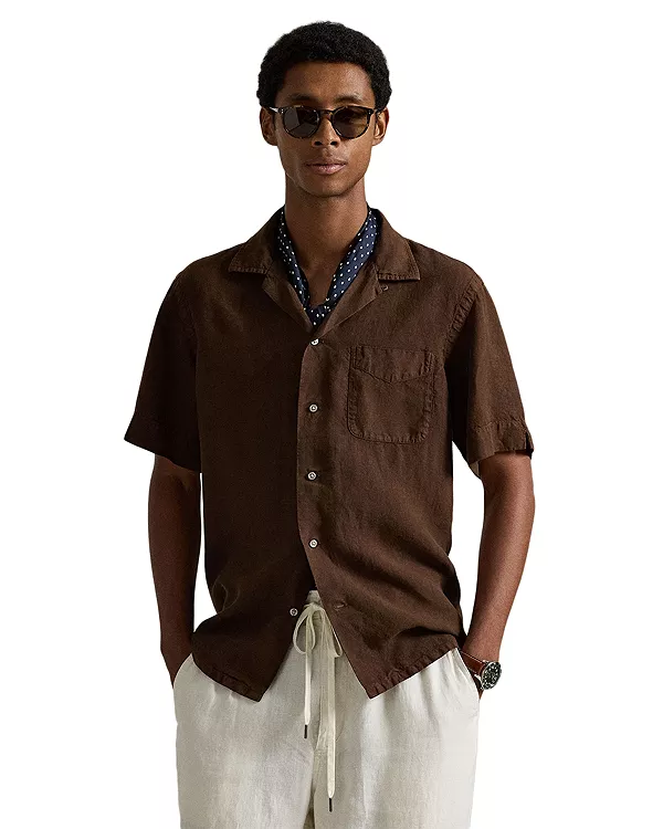

Классическая рубашка из льняной ткани с неоднородной текстурой, в стиле кэмп. Polo Ralph Lauren, коричневый