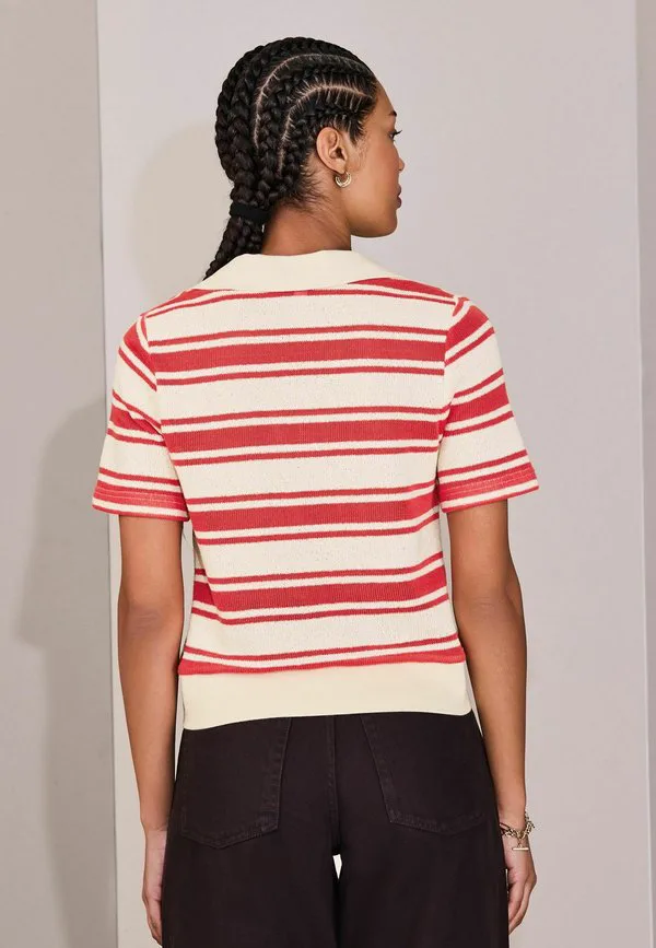 Рубашка-Поло с коротким рукавом стандартного кроя Next, Red Ecru Stripe — фото 2