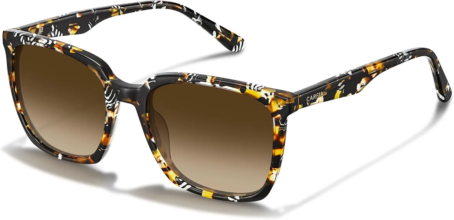 

Женские солнцезащитные очки Carfia Acetate Oversized Square Polarized Sunglasses for Big Face Fashion Retro Sunnies CA5505, 2. Tortoise Frame Brown Gradient Lens