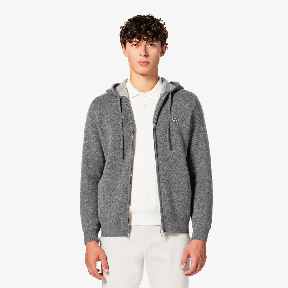 Мужская меланжевая серая худи на молнии из двойной ткани от Lacoste