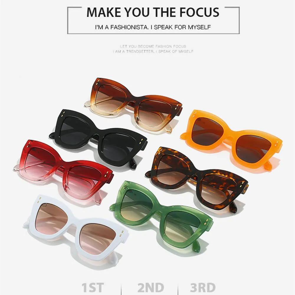 

Винтажные женские солнцезащитные очки 2027 года для женщин и мужчин, модные солнцезащитные очки с заклепками, крупная оправа, конфетные цвета MTZJH, Leopard Tea